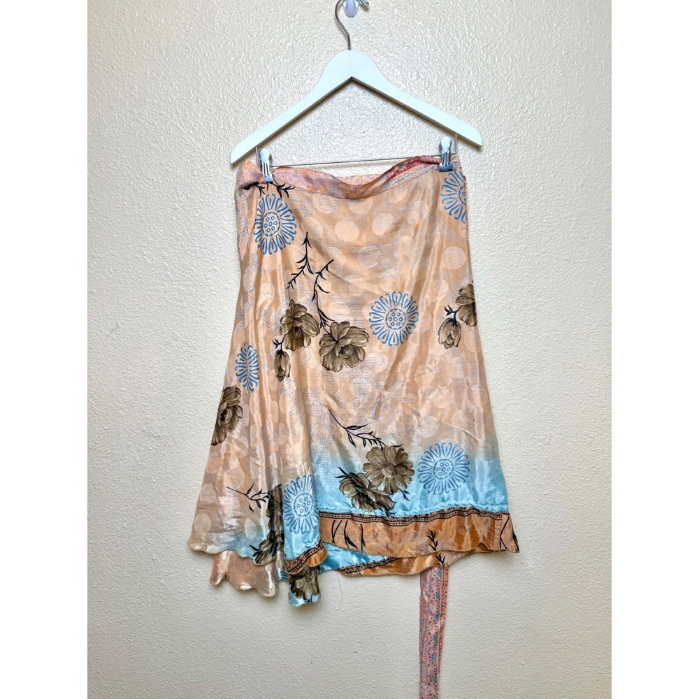Darn Good Yarn Goddess Sari Silk Wrap Skirt Mini Boho Reversible Floral Paisley